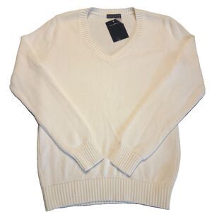 Brandy Melville Women's L  Pullover Sweatshirt White V Neck Sweater Italy